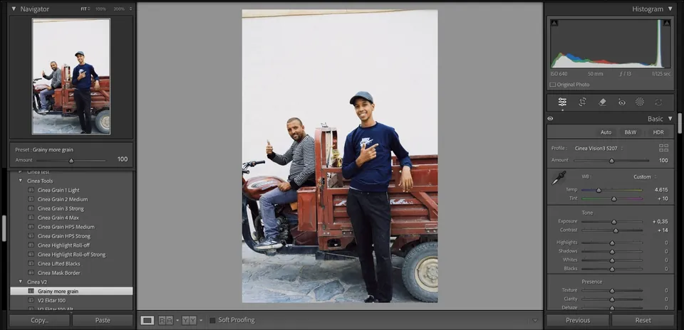 Lightroom Classic with the profile set to Cinea Vision3 5207